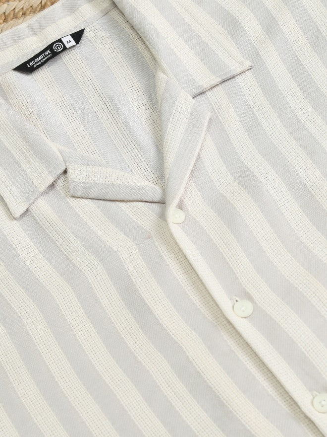Locomotive Men Grey Striped Relaxed Fit Casual Shirt - Grey - Image 8