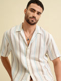 Locomotive Men Beige Striped Relaxed Fit Casual Shirt - Beige - Image 1