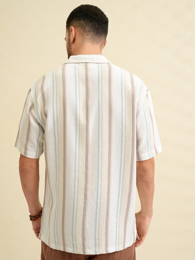 Locomotive Men Beige Striped Relaxed Fit Casual Shirt - Beige - Image 3