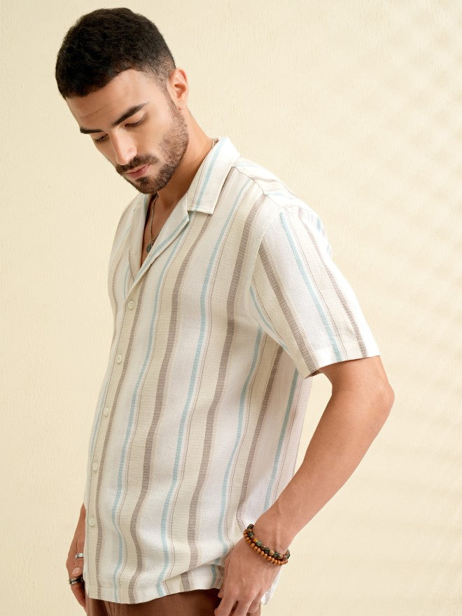 Locomotive Men Beige Striped Relaxed Fit Casual Shirt - Beige - Image 4
