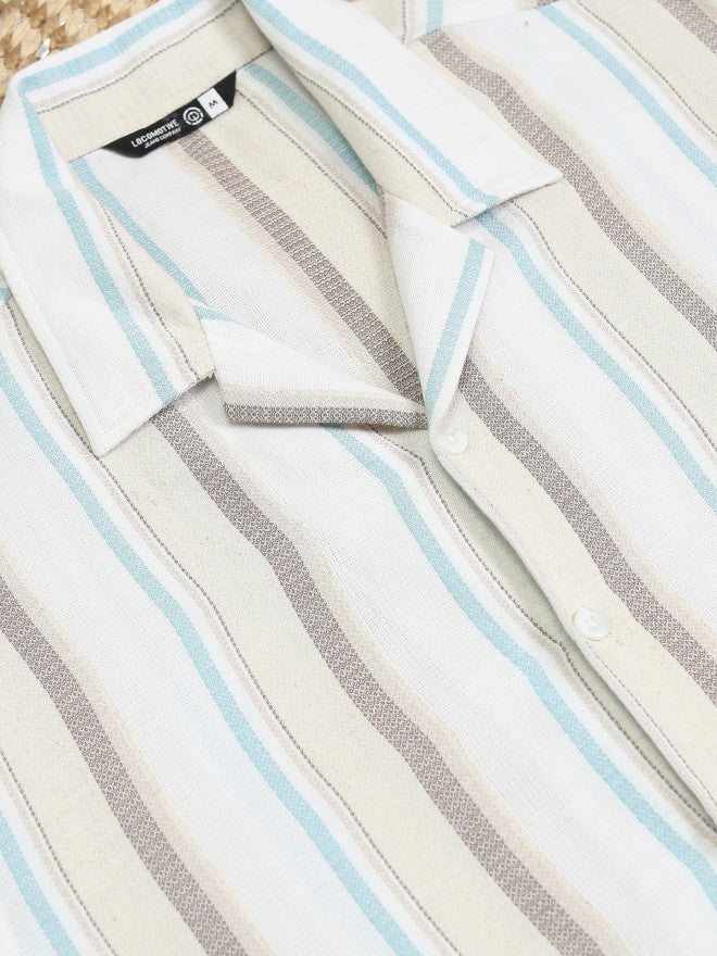 Locomotive Men Beige Striped Relaxed Fit Casual Shirt - Beige - Image 7