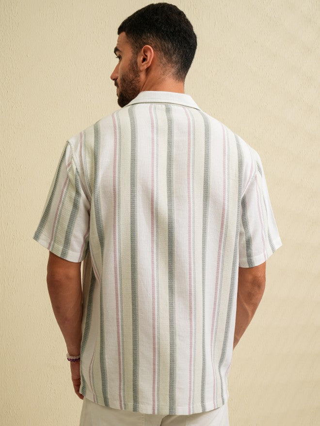 Locomotive Men Green Striped Relaxed Fit Casual Shirt - Green - Image 3