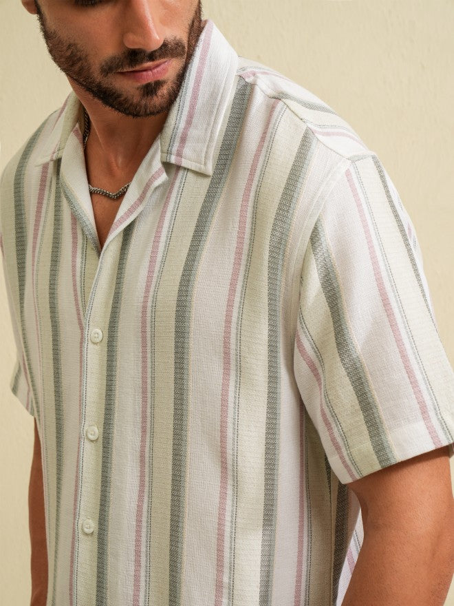 Locomotive Men Green Striped Relaxed Fit Casual Shirt - Green - Image 5