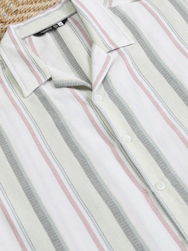 Locomotive Men Green Striped Relaxed Fit Casual Shirt - Green - Image 7