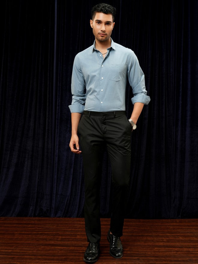Locomotive Premium Men Blue Solid Slim Fit Casual Shirt - Blue - Image 2