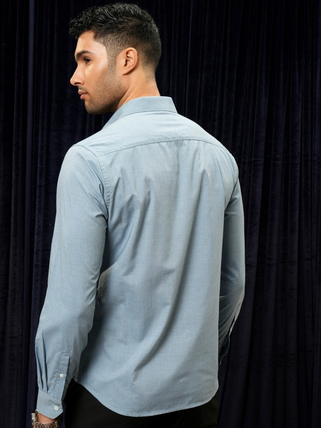 Locomotive Premium Men Blue Solid Slim Fit Casual Shirt - Blue - Image 3