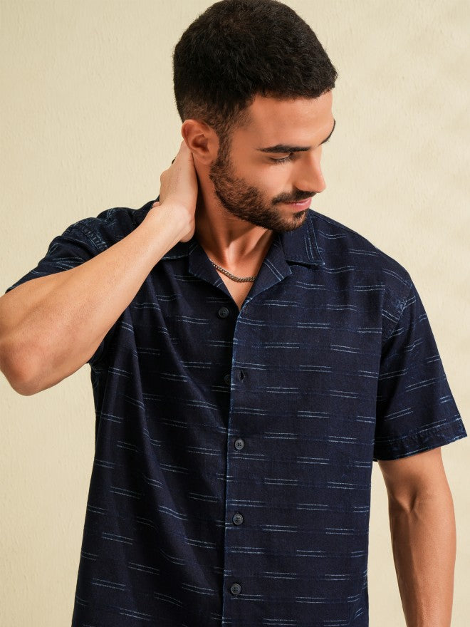 Locomotive Men Navy Blue Printed Relaxed Fit Casual Shirt - Navy Blue - Image 1