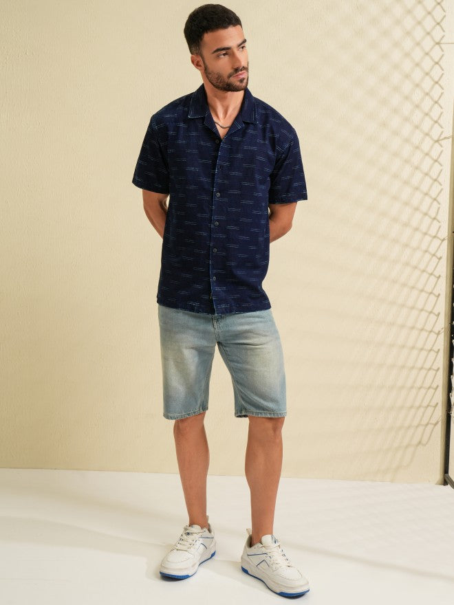 Locomotive Men Navy Blue Printed Relaxed Fit Casual Shirt - Navy Blue - Image 2