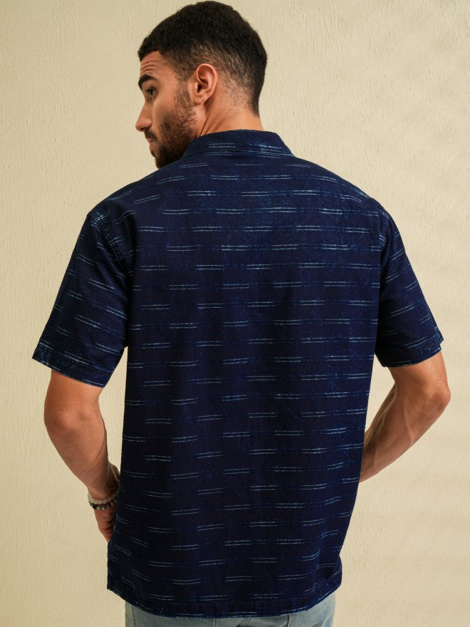 Locomotive Men Navy Blue Printed Relaxed Fit Casual Shirt - Navy Blue - Image 3
