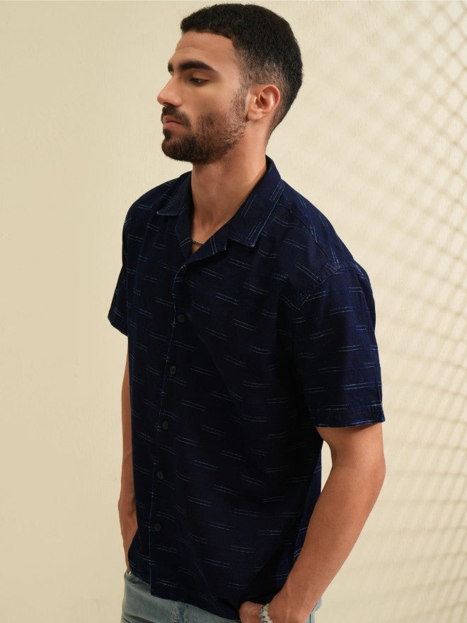 Locomotive Men Navy Blue Printed Relaxed Fit Casual Shirt - Navy Blue - Image 4