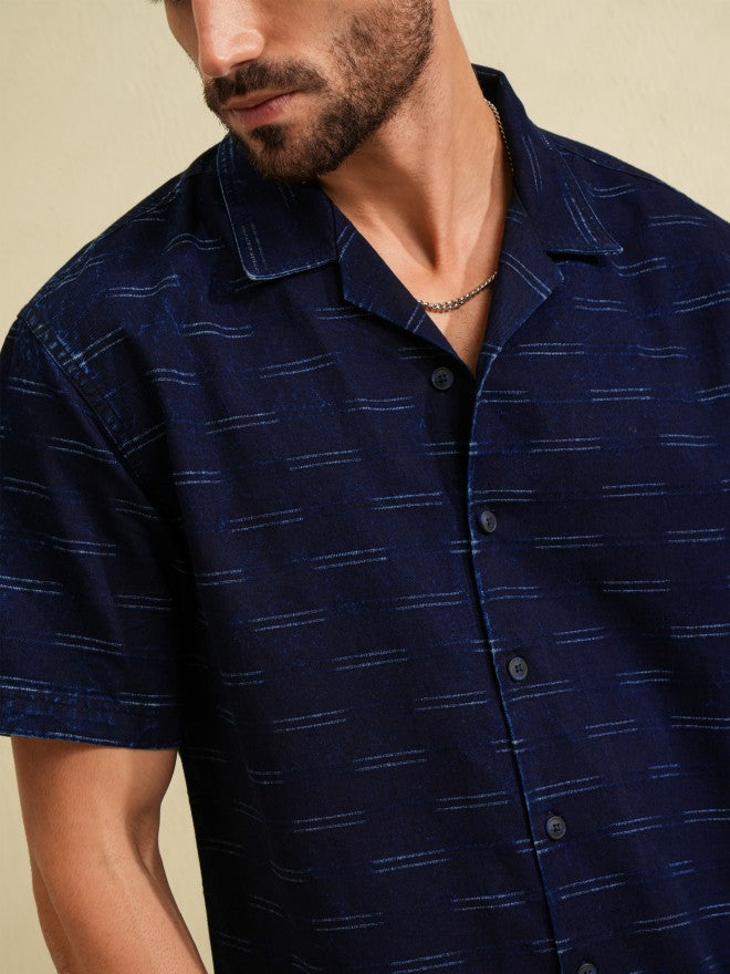 Locomotive Men Navy Blue Printed Relaxed Fit Casual Shirt - Navy Blue - Image 5