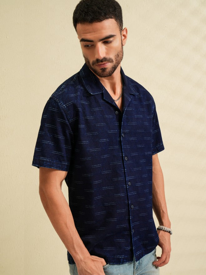 Locomotive Men Navy Blue Printed Relaxed Fit Casual Shirt - Navy Blue - Image 6