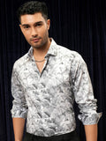 Locomotive Premium Men Grey Printed Slim Fit Casual Shirt - Grey - Image 1