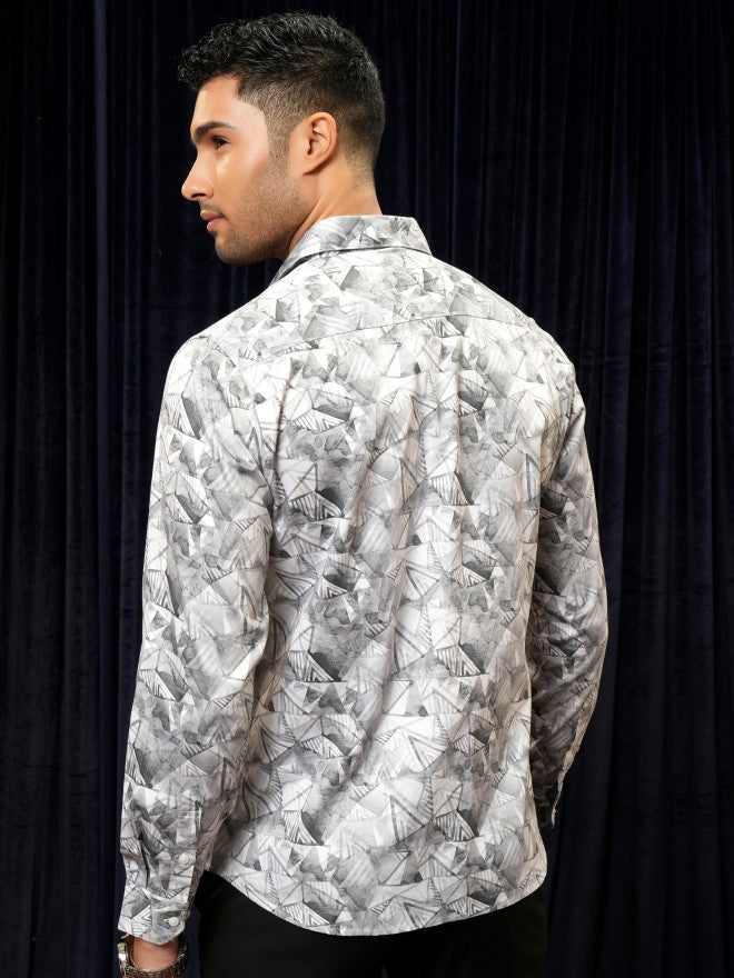 Locomotive Premium Men Grey Printed Slim Fit Casual Shirt - Grey - Image 3
