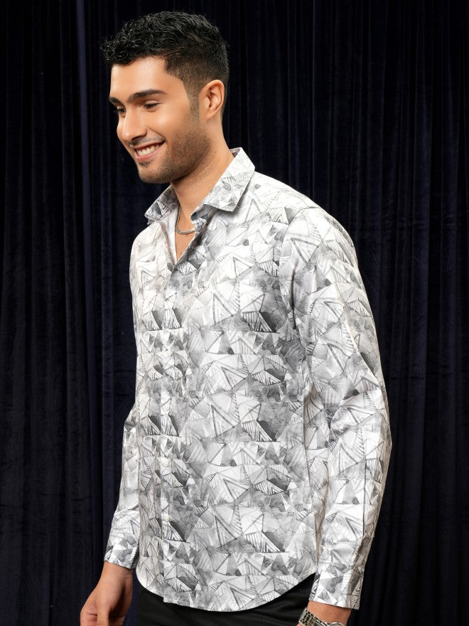 Locomotive Premium Men Grey Printed Slim Fit Casual Shirt - Grey - Image 4