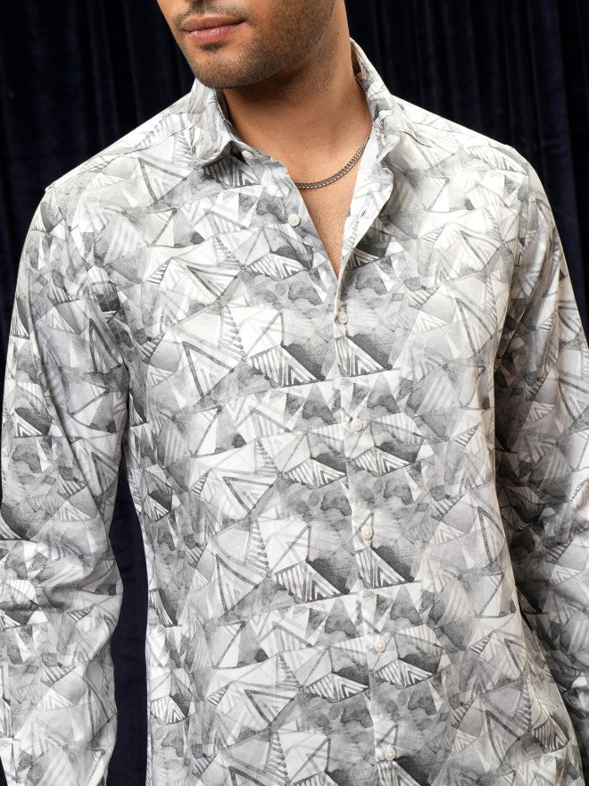 Locomotive Premium Men Grey Printed Slim Fit Casual Shirt - Grey - Image 5
