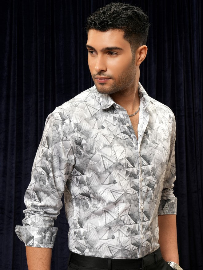 Locomotive Premium Men Grey Printed Slim Fit Casual Shirt - Grey - Image 6