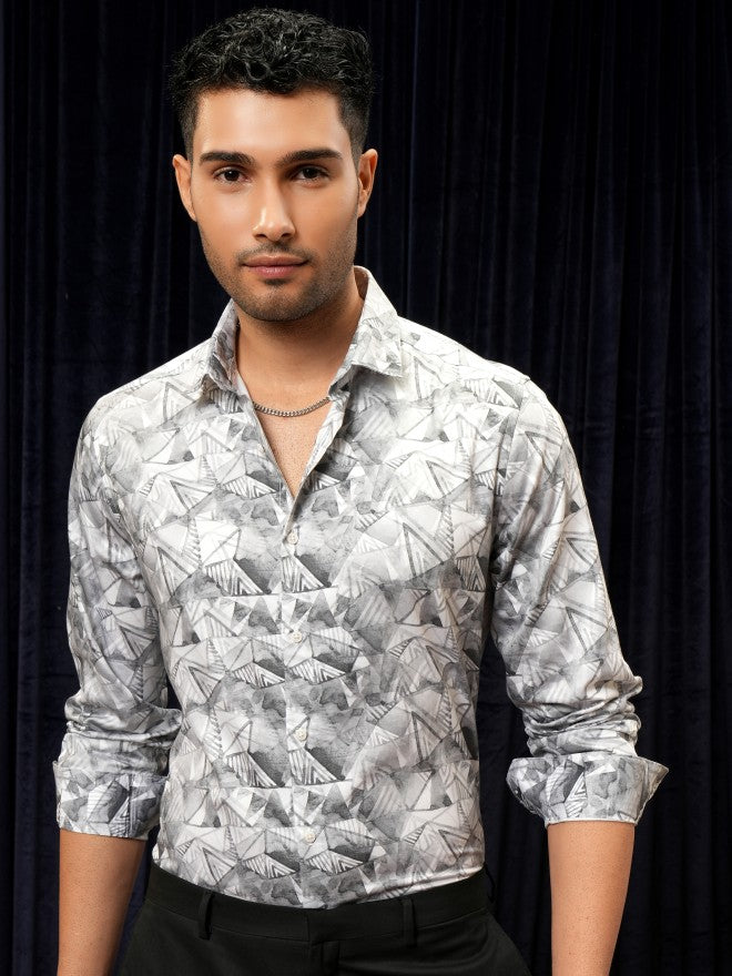 Locomotive Premium Men Grey Printed Slim Fit Casual Shirt - Grey - Image 7