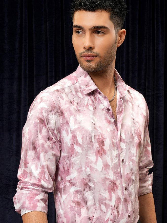 Locomotive Men Pink Printed Slim Fit Casual Shirt - Pink - Image 1