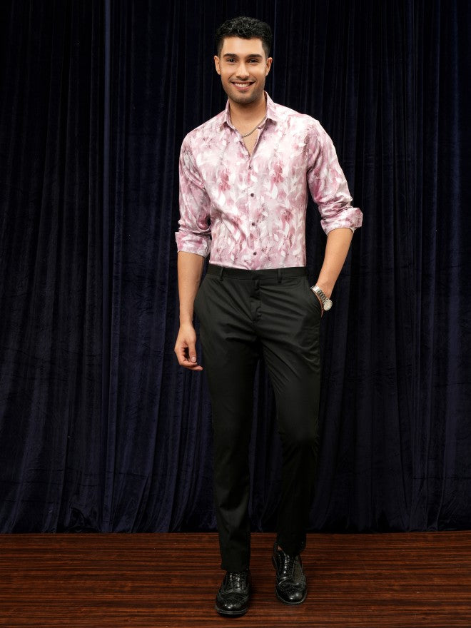 Locomotive Men Pink Printed Slim Fit Casual Shirt - Pink - Image 2