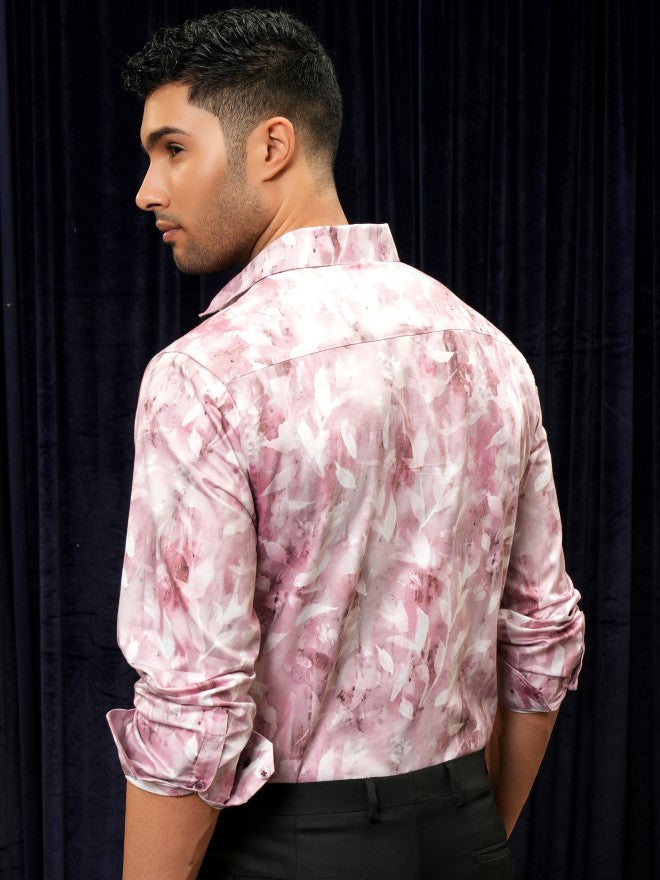 Locomotive Men Pink Printed Slim Fit Casual Shirt - Pink - Image 3