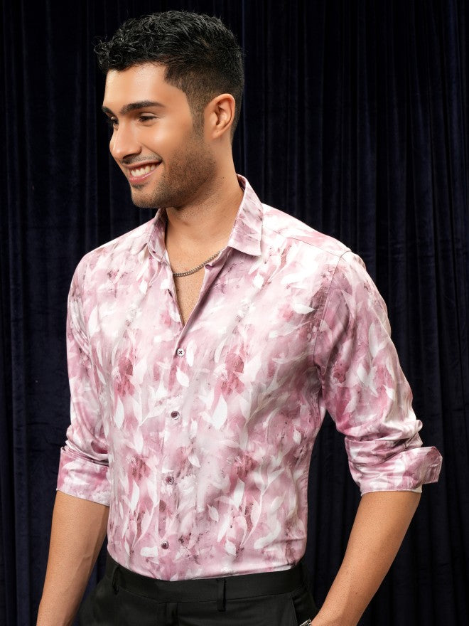 Locomotive Men Pink Printed Slim Fit Casual Shirt - Pink - Image 4