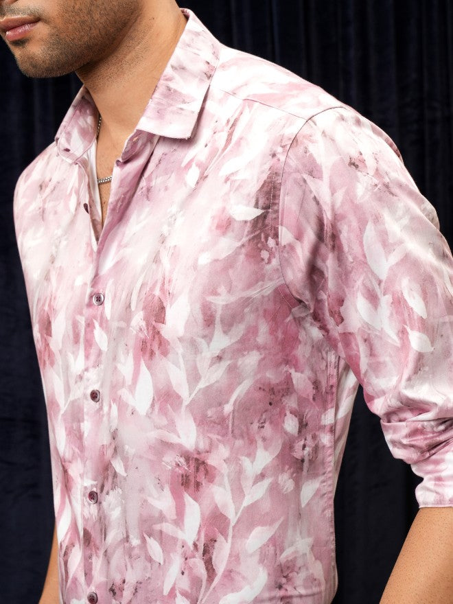 Locomotive Men Pink Printed Slim Fit Casual Shirt - Pink - Image 5