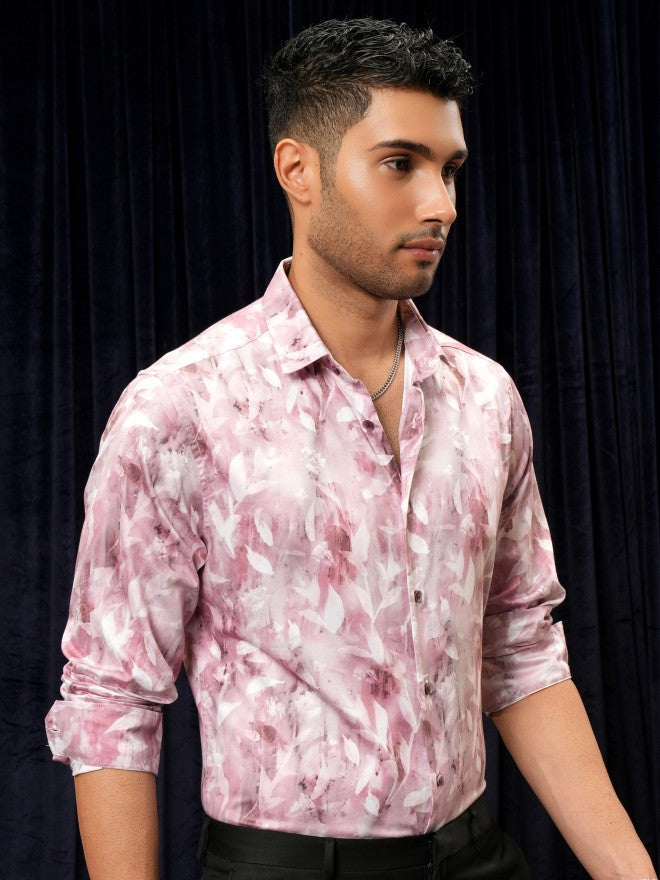 Locomotive Men Pink Printed Slim Fit Casual Shirt - Pink - Image 6