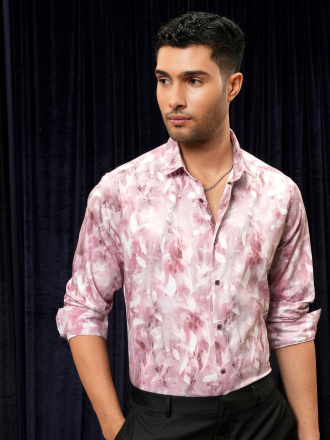 Locomotive Men Pink Printed Slim Fit Casual Shirt - Pink - Image 7