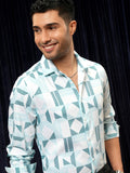 Locomotive Premium Men Teal Printed Slim Fit Casual Shirt - Teal - Image 1