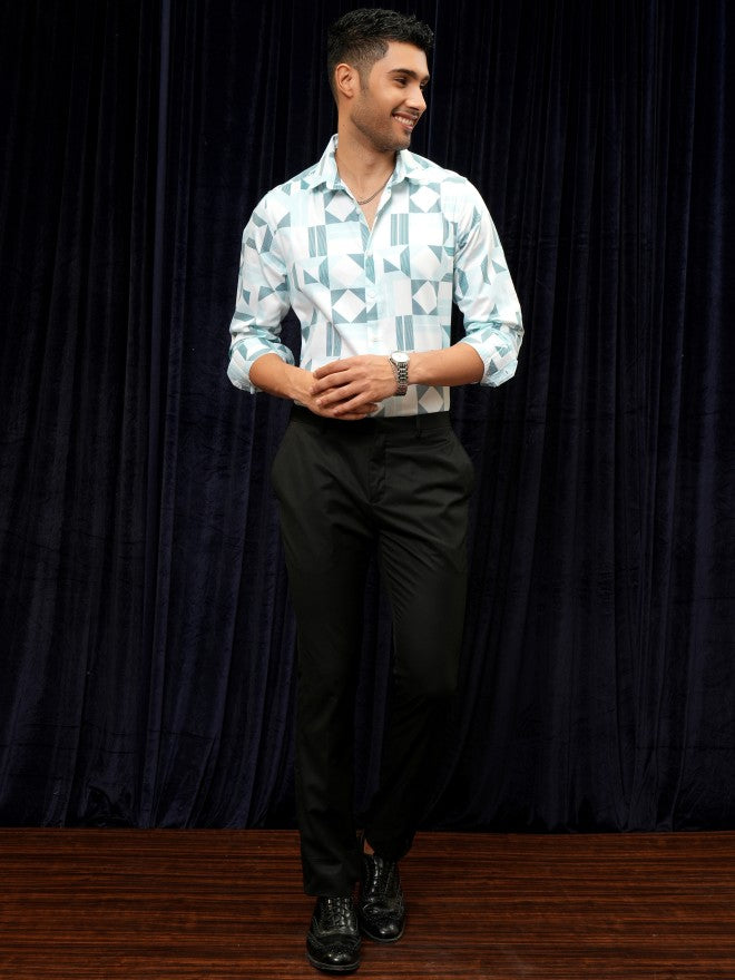 Locomotive Premium Men Teal Printed Slim Fit Casual Shirt - Teal - Image 2
