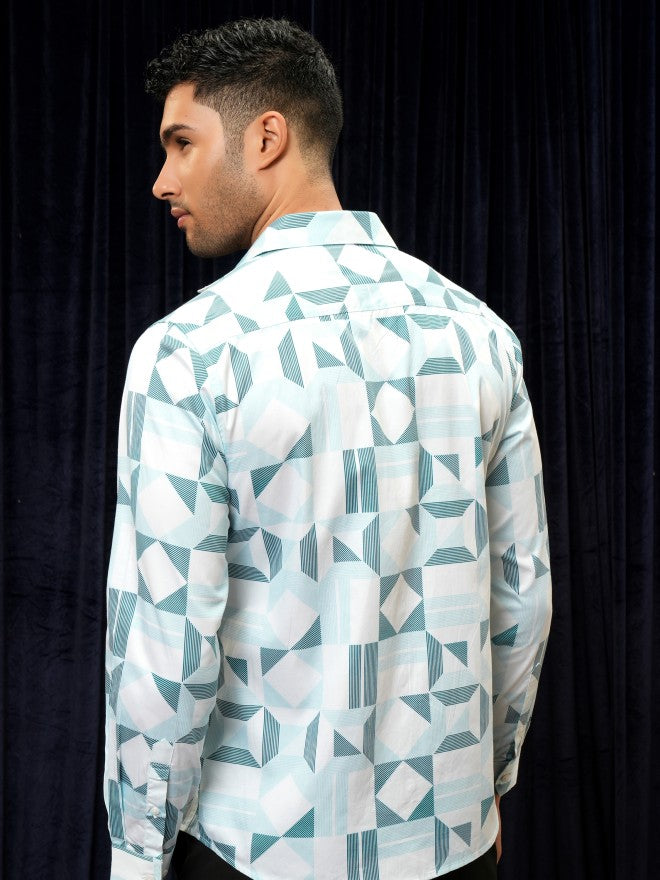 Locomotive Premium Men Teal Printed Slim Fit Casual Shirt - Teal - Image 3