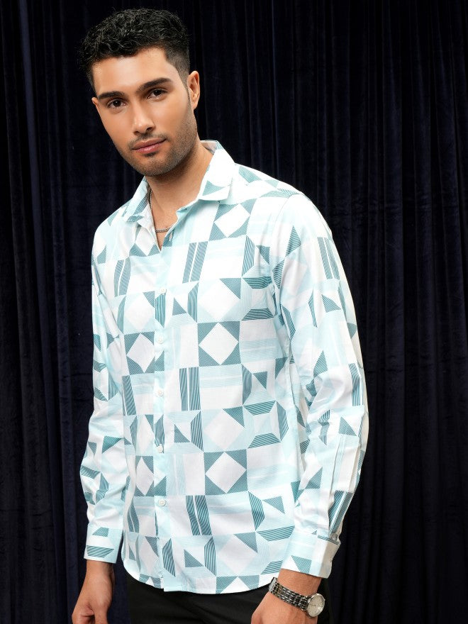 Locomotive Premium Men Teal Printed Slim Fit Casual Shirt - Teal - Image 4