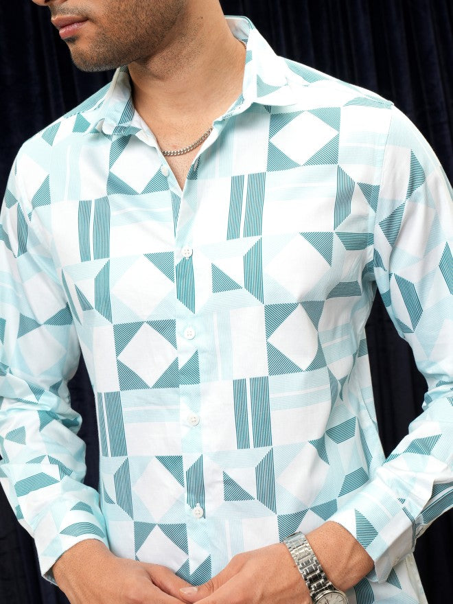 Locomotive Premium Men Teal Printed Slim Fit Casual Shirt - Teal - Image 5