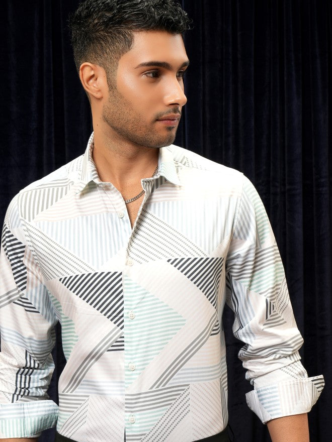 Locomotive Premium Men White Printed Slim Fit Casual Shirt - White - Image 1