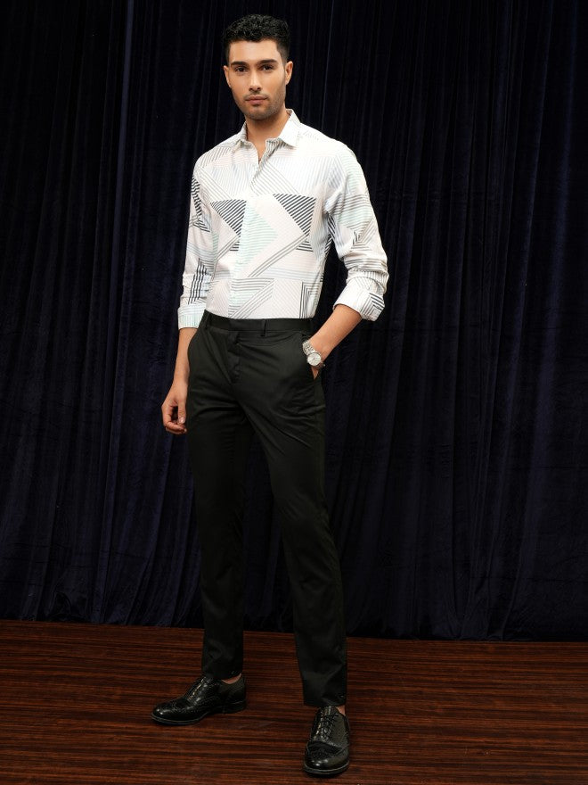 Locomotive Premium Men White Printed Slim Fit Casual Shirt - White - Image 2