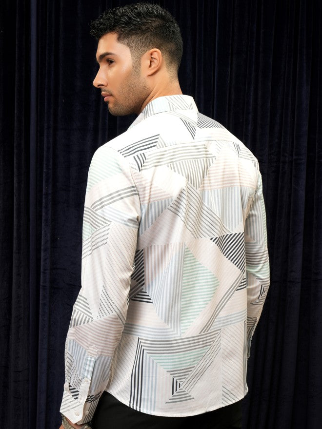 Locomotive Premium Men White Printed Slim Fit Casual Shirt - White - Image 3