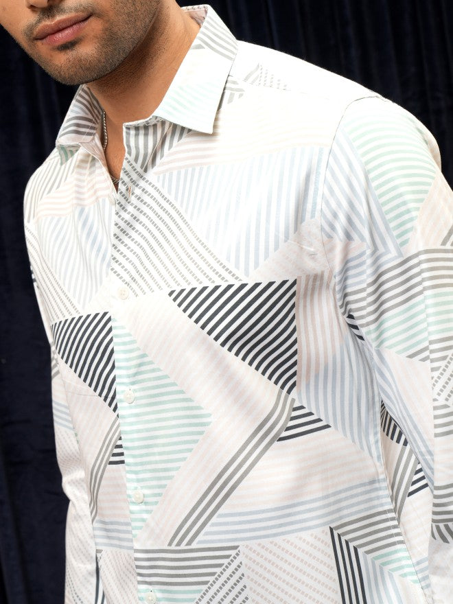 Locomotive Premium Men White Printed Slim Fit Casual Shirt - White - Image 5