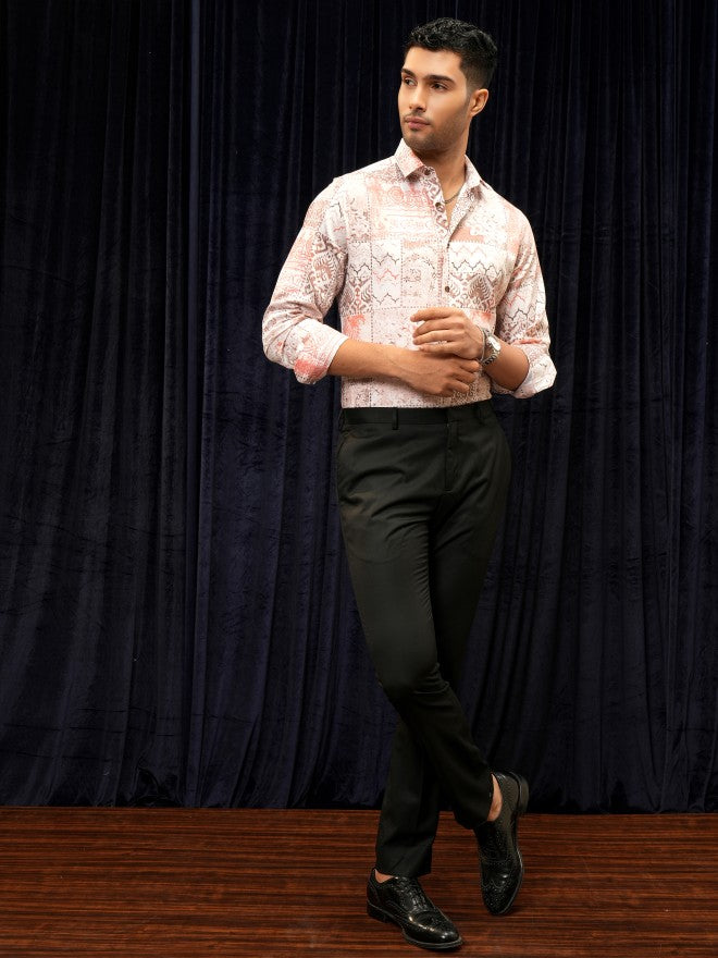 Locomotive Premium Men Pink Printed Slim Fit Casual Shirt - Pink - Image 2