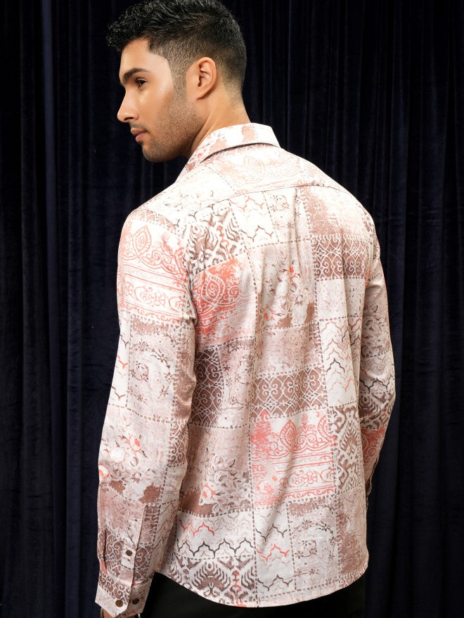 Locomotive Premium Men Pink Printed Slim Fit Casual Shirt - Pink - Image 3