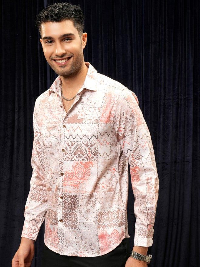 Locomotive Premium Men Pink Printed Slim Fit Casual Shirt - Pink - Image 4