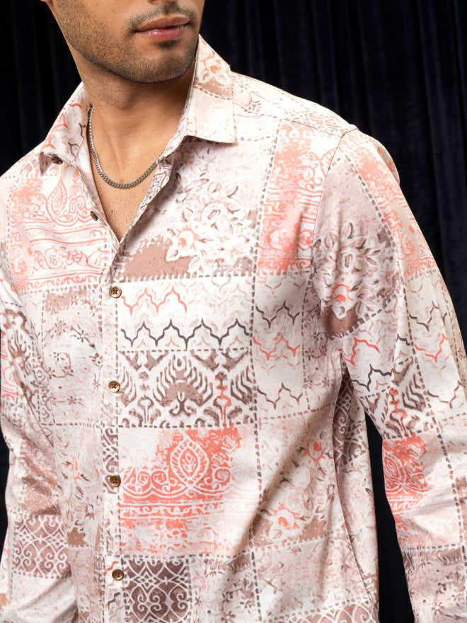 Locomotive Premium Men Pink Printed Slim Fit Casual Shirt - Pink - Image 5