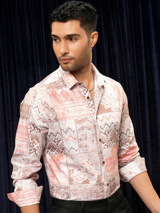 Locomotive Premium Men Pink Printed Slim Fit Casual Shirt - Pink - Image 6