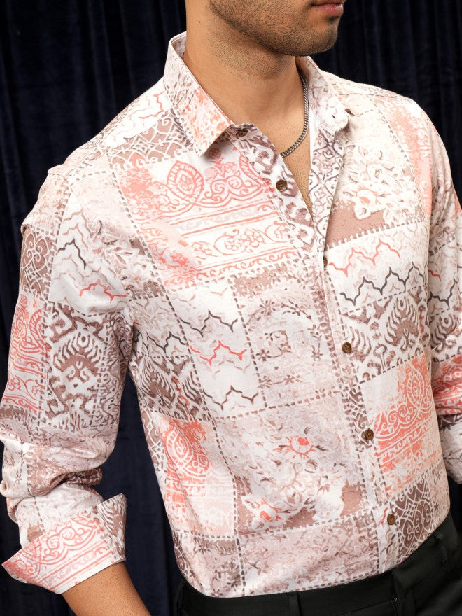 Locomotive Premium Men Pink Printed Slim Fit Casual Shirt - Pink - Image 7
