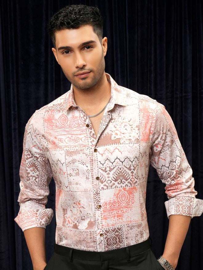Locomotive Premium Men Pink Printed Slim Fit Casual Shirt - Pink - Image 8
