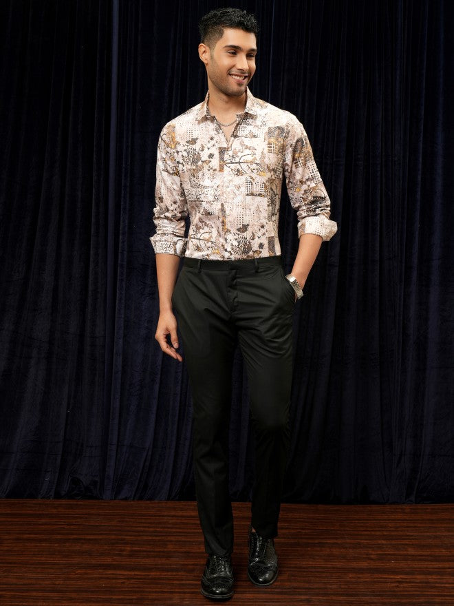 Locomotive Premium Men Peach Printed Slim Fit Casual Shirt - Beige - Image 2