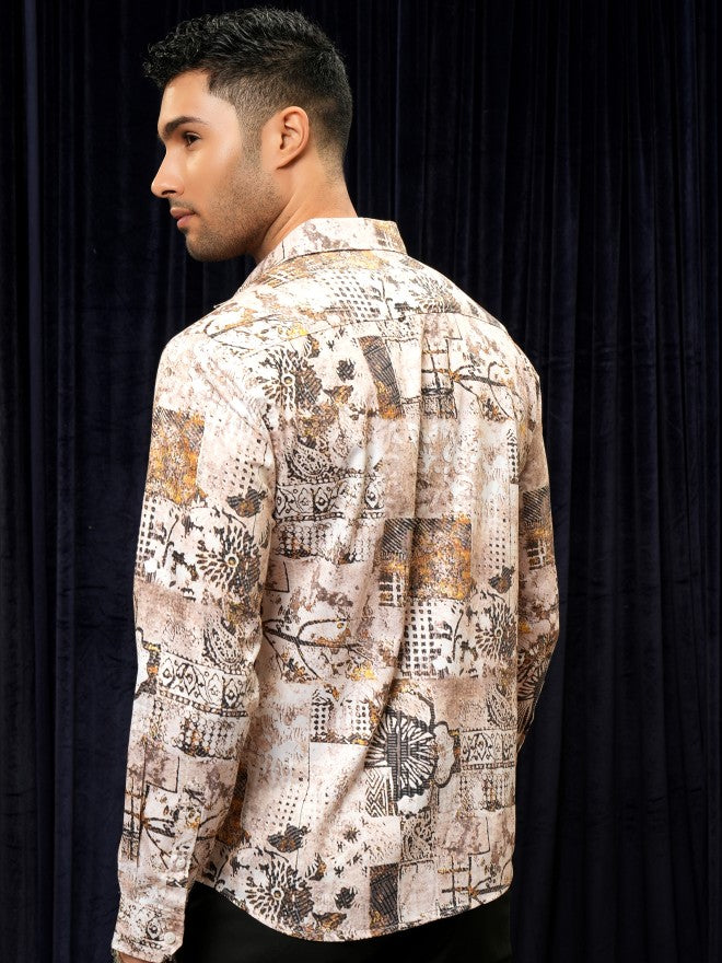 Locomotive Premium Men Peach Printed Slim Fit Casual Shirt - Beige - Image 3