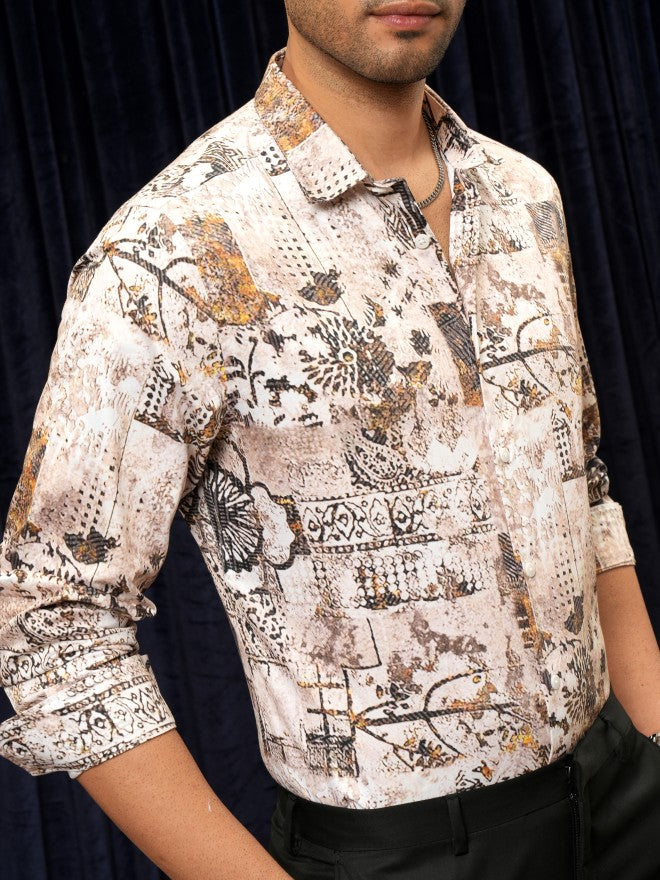 Locomotive Premium Men Peach Printed Slim Fit Casual Shirt - Beige - Image 5