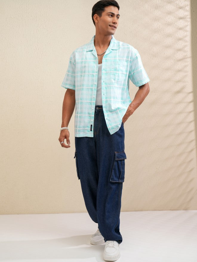 Locomotive Men Blue Checked Relaxed Fit Casual Shirt - Blue - Image 2