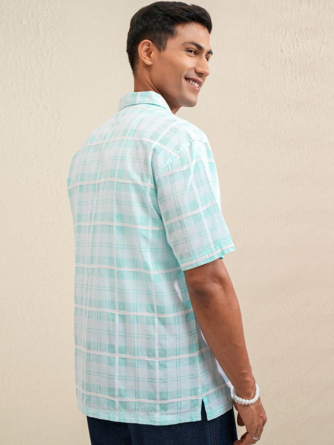 Locomotive Men Blue Checked Relaxed Fit Casual Shirt - Blue - Image 3